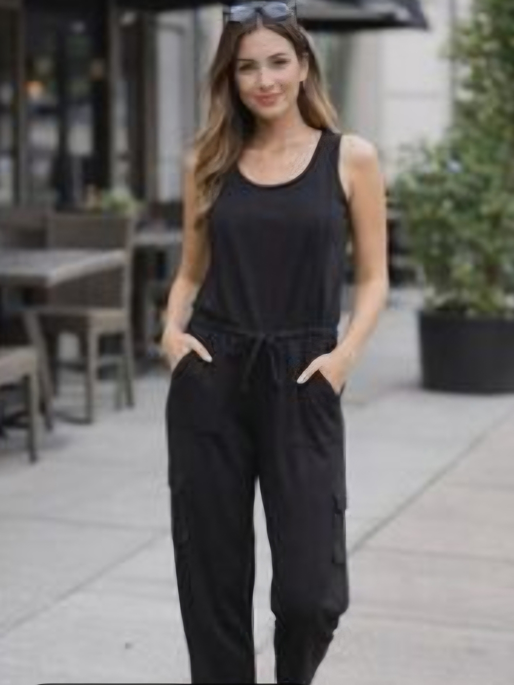 Muk Luks NWT Black Sleeveless Cargo Jumpsuit with Drawstring XL